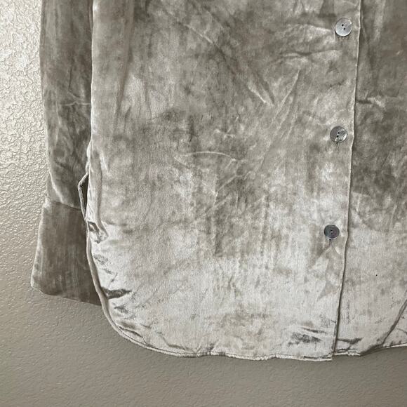 Vince Top Womens Medium Gray Velvet Silk Button Up Front Quiet Luxury Preppy - Picture 5 of 14